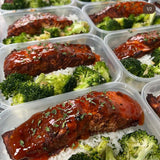 MEAL 1 - SWEET CHILLI SALMON, RICE, BROCCOLI.