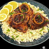 MEAL 6: Honey garlic lemon pepper chicken thighs w/ rice and broccoli.